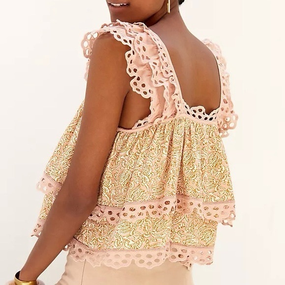 Anthropologie Let Me Be Tiered Embroidered Frill Top In Neutral - Picture 2 of 5